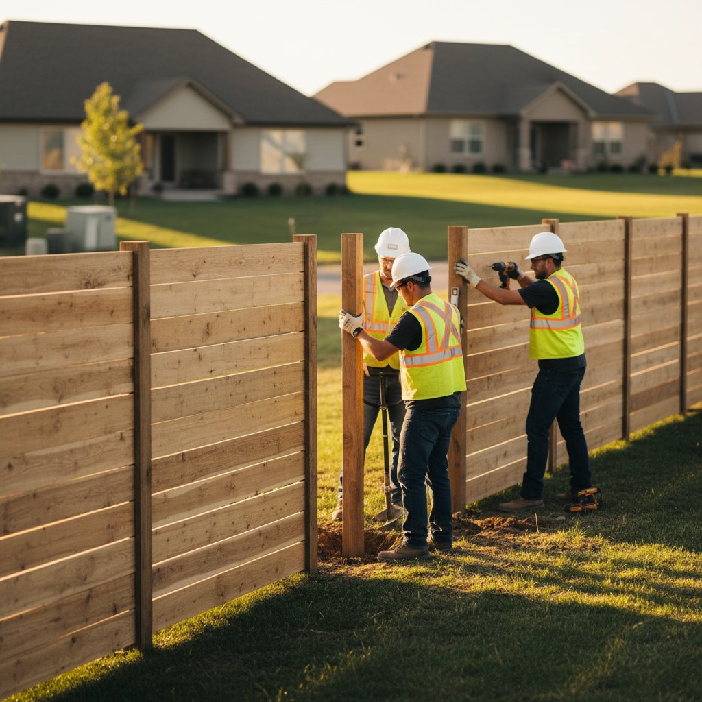 Professional fence installation service in Toronto showing newly installed wooden fence with quality craftsmanship
